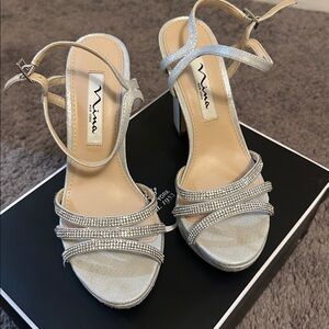 Nina- Saralyn-fy Silver Heels- Size 6
